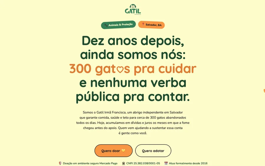 Prévia do site do Gatil Irmã Francisca